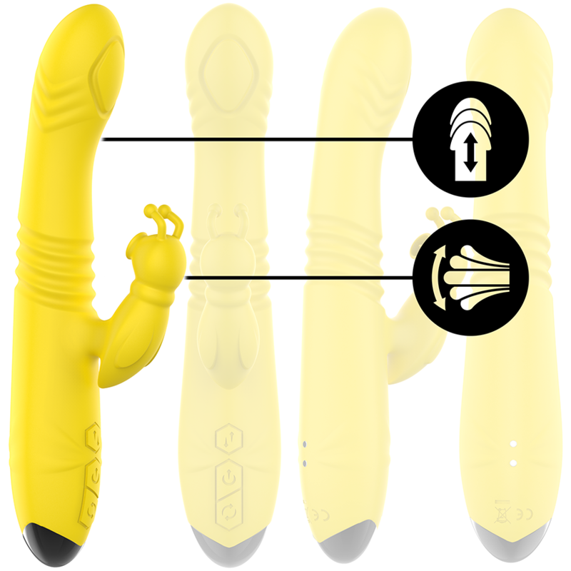 INTENSE - VIBRADOR MULTIFUNO TOKY PARA CIMA E PARA BAIXO COM ESTIMULADOR CLITÓRICO AMARELO - Image 2