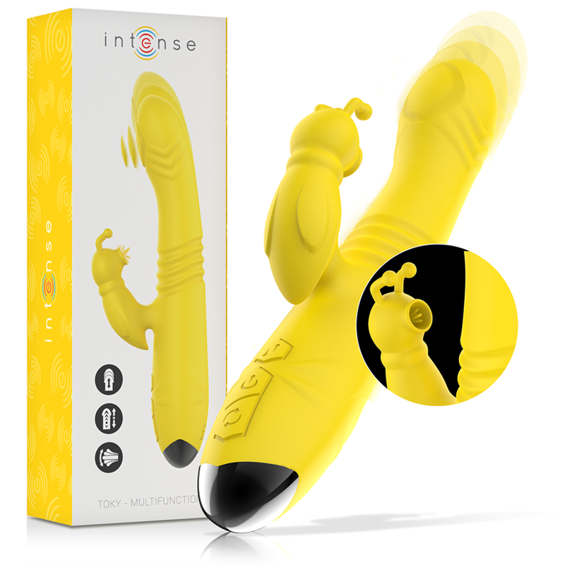 Vigoroso INTENSE - VIBRADOR MULTIFUNO TOKY PARA CIMA E PARA BAIXO COM ESTIMULADOR CLITÓRICO AMARELO