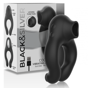 Vigoroso BLACK&SILVER - ANEL VIBRADOR DE SILICONE 3 MOTORES RECARREGÁVEIS PRETO