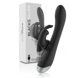 Vigoroso BLACK&SILVER - DJ. ESTIMULADOR DE COELHO DE SILICONE RECARREGÁVEL ADAM PRETO