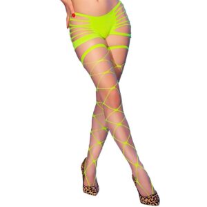 vVigoroso CHILIROSE - CR 4867 MEIA-CALÇA ARRASTÃO VERDE NEON COM FUROS