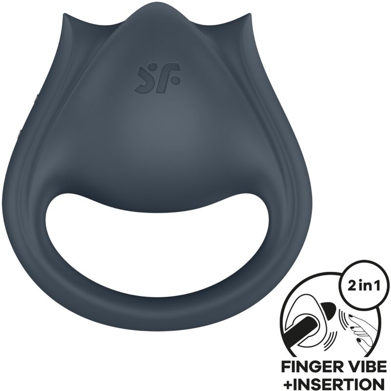 Vigoroso SATISFYER - PERFECT PAIR 2 MULTIVIBRANTES 2 EM 1 ANEL PARA PÊNIS E ESTIMULADOR DE DEDO CINZA