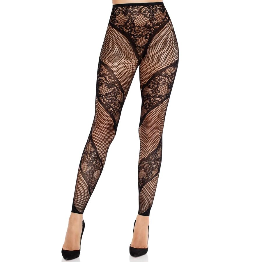 vVigoroso LEG AVENUE - CALÇA MEIA-CALÇA SEM PÉS DE RENDA E TRANSPARÊNCIA PRETA