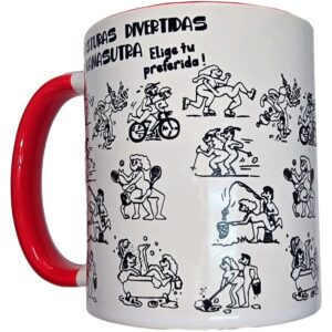 vVigoroso DIABLO PICANTE - CANECA KAMASUTRA POSITIONS BRANCA COM ALÇA VERMELHA 370 ML