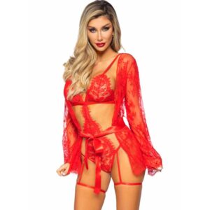 vVigoroso LEG AVENUE - 86123 CONJUNTO DE ROBE COM DENDY E LIGA VERMELHO TAMANHO M