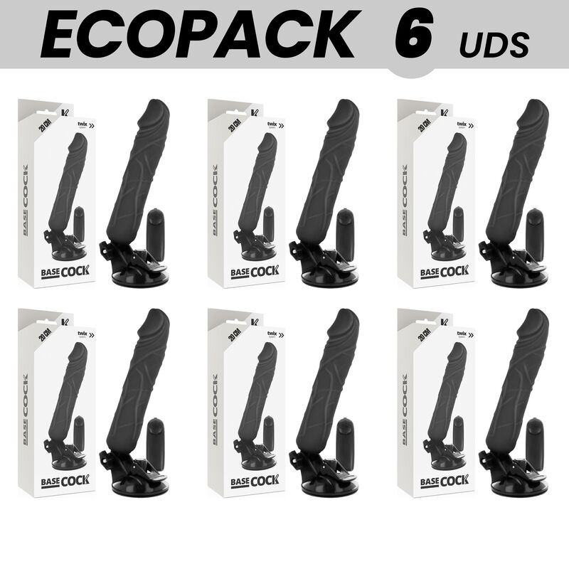 Vigoroso ECOPACK 6 UNIT - BASECOCK CONTROLE REMOTO VIBRADOR REALÍSTICO PRETO 20 CM -O- 4 CM