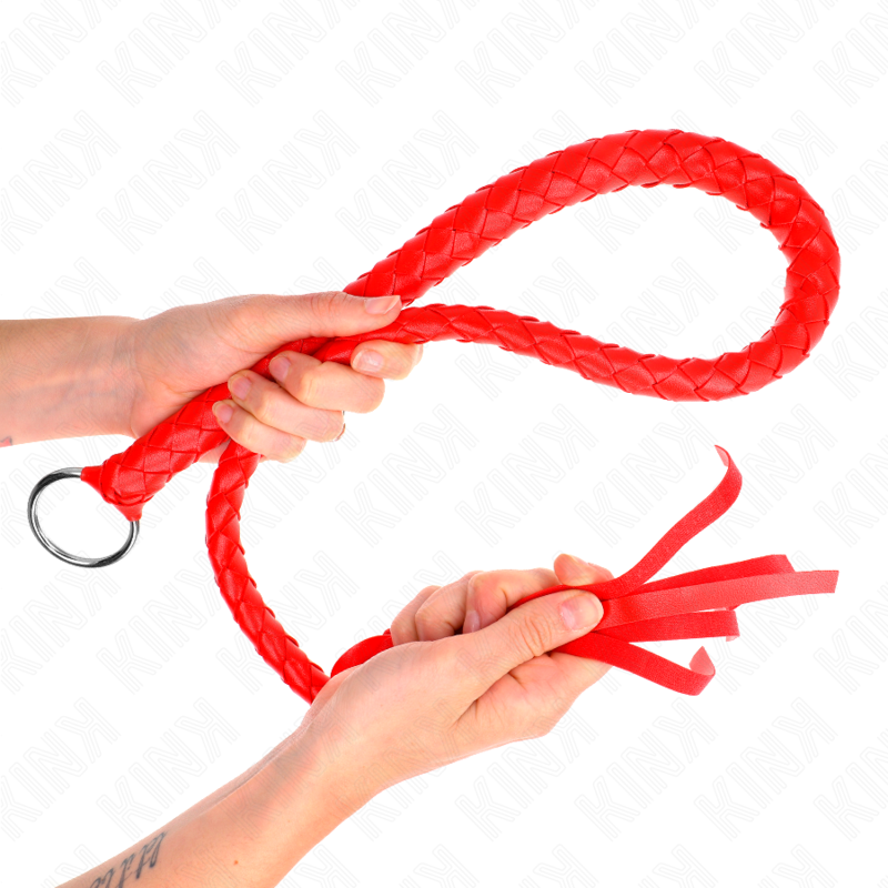 vVigoroso KINK - CHICOTE DE SERPENTE COM ANEL DE MÃO VERMELHO 65 CM