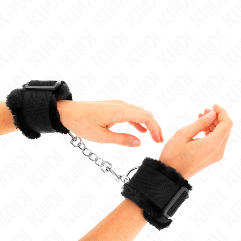 vVigoroso KINK - PULSO FORRO PELUDO PRETO AJUSTÁVEL 17-31 CM X 7 CM