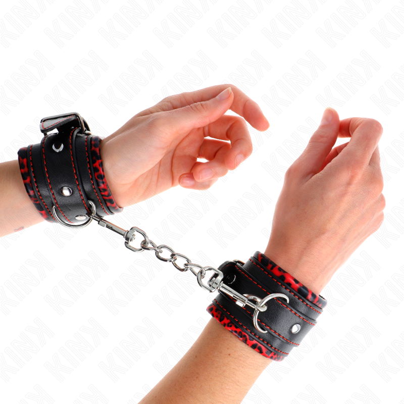 vVigoroso KINK - PULSO FORRO DE PELE VERMELHO / PRETO AJUSTÁVEL 17-29 CM X 6 CM