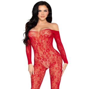 vVigoroso LEG AVENUE - 89366 BODY DE RENDA VERMELHA - TAMANHO ÚNICO