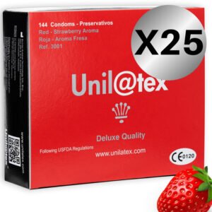 Vigoroso - UNILATEX - PACOTE DE CONSERVANTES UNILATEX VERMELHO / MORANGO 25 X 144 UNIDADES