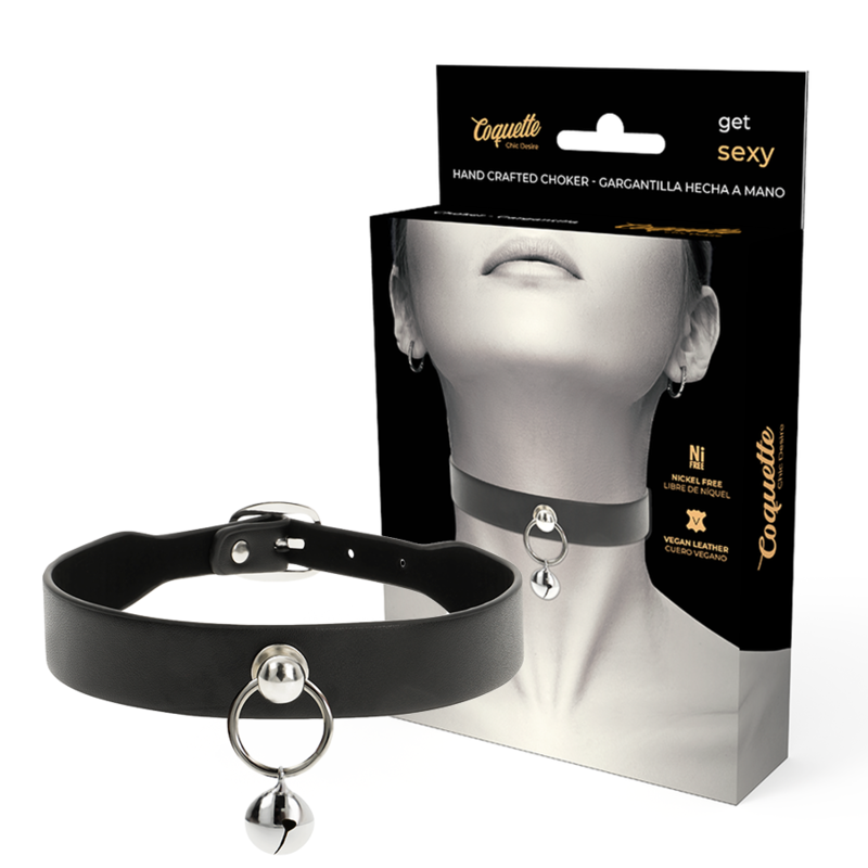 vVigoroso COQUETTE CHIC DESIRE - COLAR DE COURO VEGANO ACESSÓRIO MULHER CHOCALHO/ARO