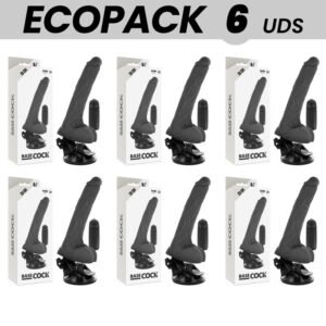 Vigoroso ECOPACK 6 UNIT - BASECOCK VIBRADOR REALÍSTICO DE CONTROLE REMOTO PRETO COM TESTÍCULOS 20 CM -O- 4 CM