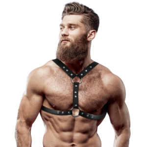 vVigoroso FETISH SUBMISSIVE ATTITUDE - ARNÊS DE PEITO DE COURO ECOLÓGICO COM SUPORTE DUPLO E TACHAS PARA HOMENS