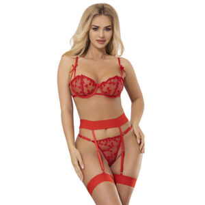 vVigoroso SUBBLIME - 954338 SUTIÃ COM ESTAMPA DE CORAÇÃO + TANGA + CINTO-LIGA VERMELHO L/XL