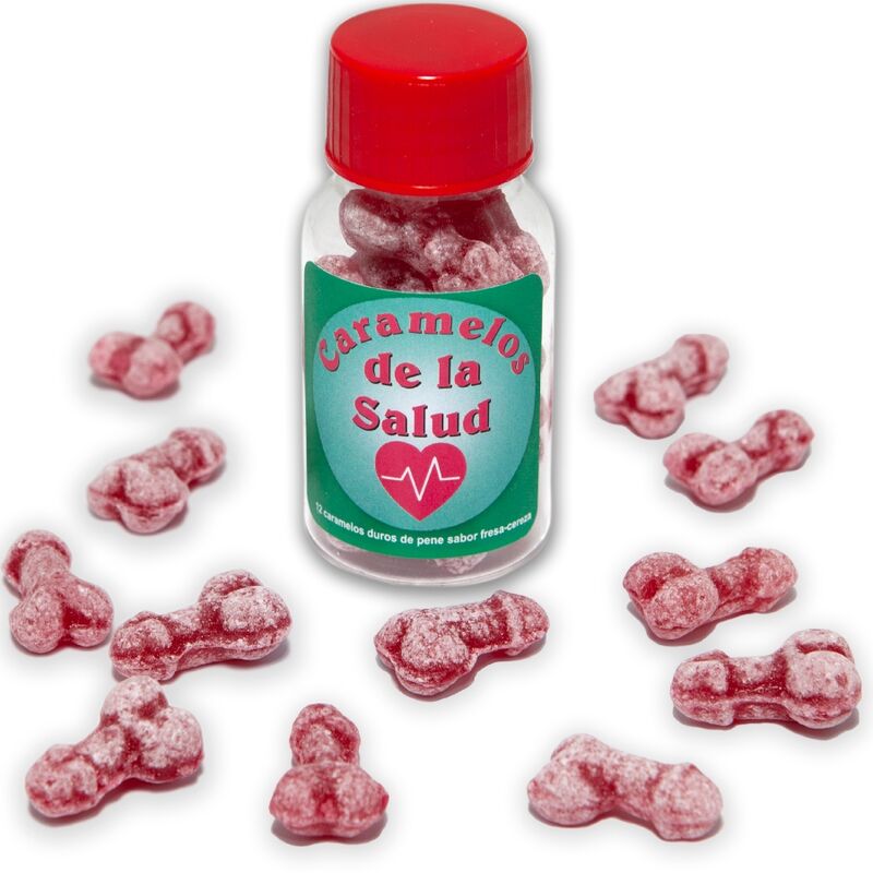 vVigoroso DIABLO PICANTE - 12 DOCES SAUDVEIS FORMATO DE PÊNIS MORANGO/CEREJA