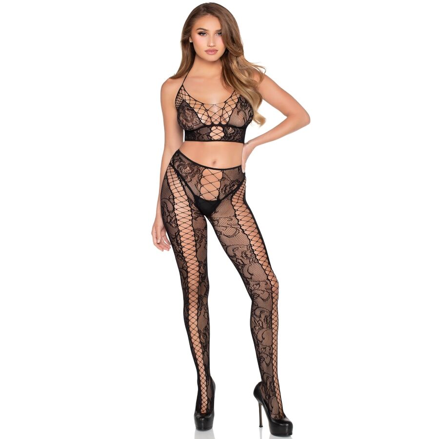 vVigoroso LEG AVENUE - 89368 TOP CROPPED DE RENDA E TULE PRETO - TAMANHO ÚNICO