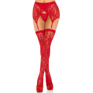 vVigoroso LEG AVENUE - COXAS DE RENDA E CINTO DE LIGAS VERMELHO