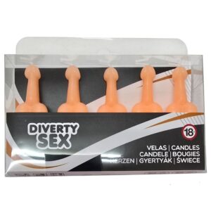 vVigoroso DIABLO PICANTE - CAIXA COM 5 VELAS EM FORMATO DE PÊNIS DE CARNE