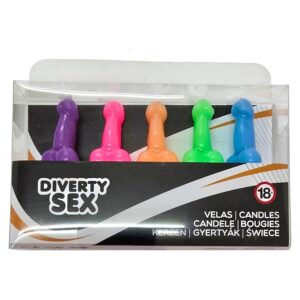 vVigoroso DIABLO PICANTE - CAIXA COM 5 VELAS EM FORMATO DE PÊNIS EM CORES DIFERENTES