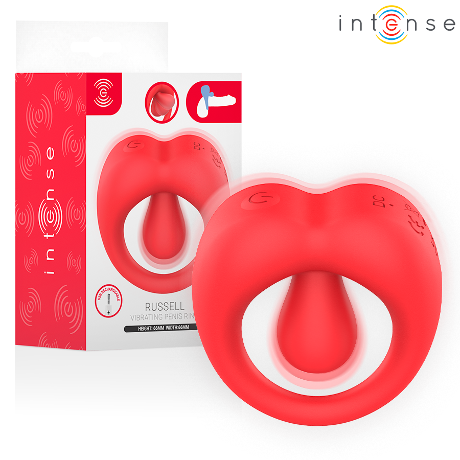 Vigoroso INTENSE - RUSSELL ANILLO VIBRADOR CON ESTIMULACIÓN DE CLÍTORIS ROJO