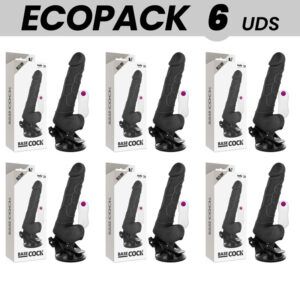 Vigoroso ECOPACK 6 UNIT - BASECOCK VIBRADOR REALISTA CONTROLE REMOTO PRETO COM TESTÍCULOS 19.5 CM -O- 4 CM
