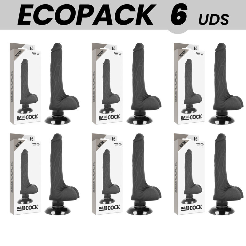 Vigoroso ECOPACK 6 UNIT - BASECOCK VIBRADOR REALÍSTICO 2-1 PRETO 18.5 CM -O- 4 CM