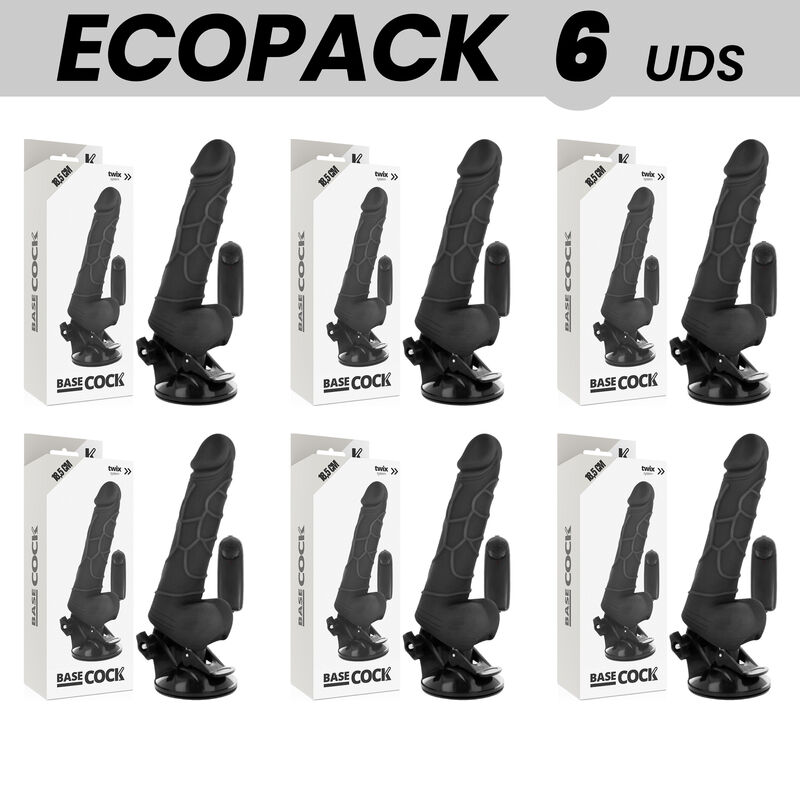 Vigoroso ECOPACK 6 UNIT - BASECOCK CONTROLE REMOTO VIBRADOR REALÍSTICO PRETO 18.5 CM -O- 4CM