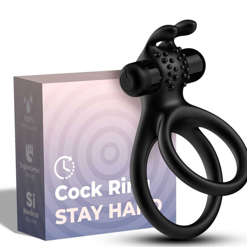 Vigoroso ARMONY - ANEL VIBRADOR DUPLO VIAJANTE PARA CASAIS COELHO PRETO
