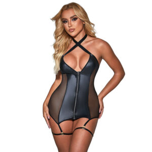 vVigoroso SUBBLIME - 954451 VESTIDO SEXY DE MALHA COURO PRETO L/XL