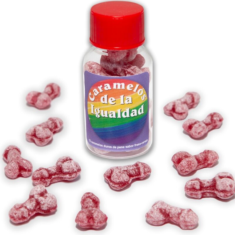 vVigoroso DIABLO PICANTE - 12 DOCES DE IGUALDADE EM FORMATO DE PÊNIS DE MORANGO/CEREJA
