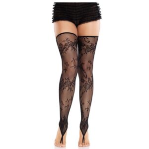 vVigoroso LEG AVENUE - MEIAS SEM PÉS DE RENDA FLORAL PRETAS