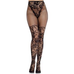 vVigoroso LEG AVENUE - MEIAS DE RENDA DÁLIA COM DETALHE DE REDE PRETAS