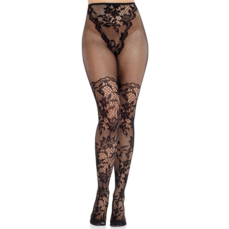vVigoroso LEG AVENUE - MEIAS DE RENDA DÁLIA COM DETALHE DE REDE PRETAS