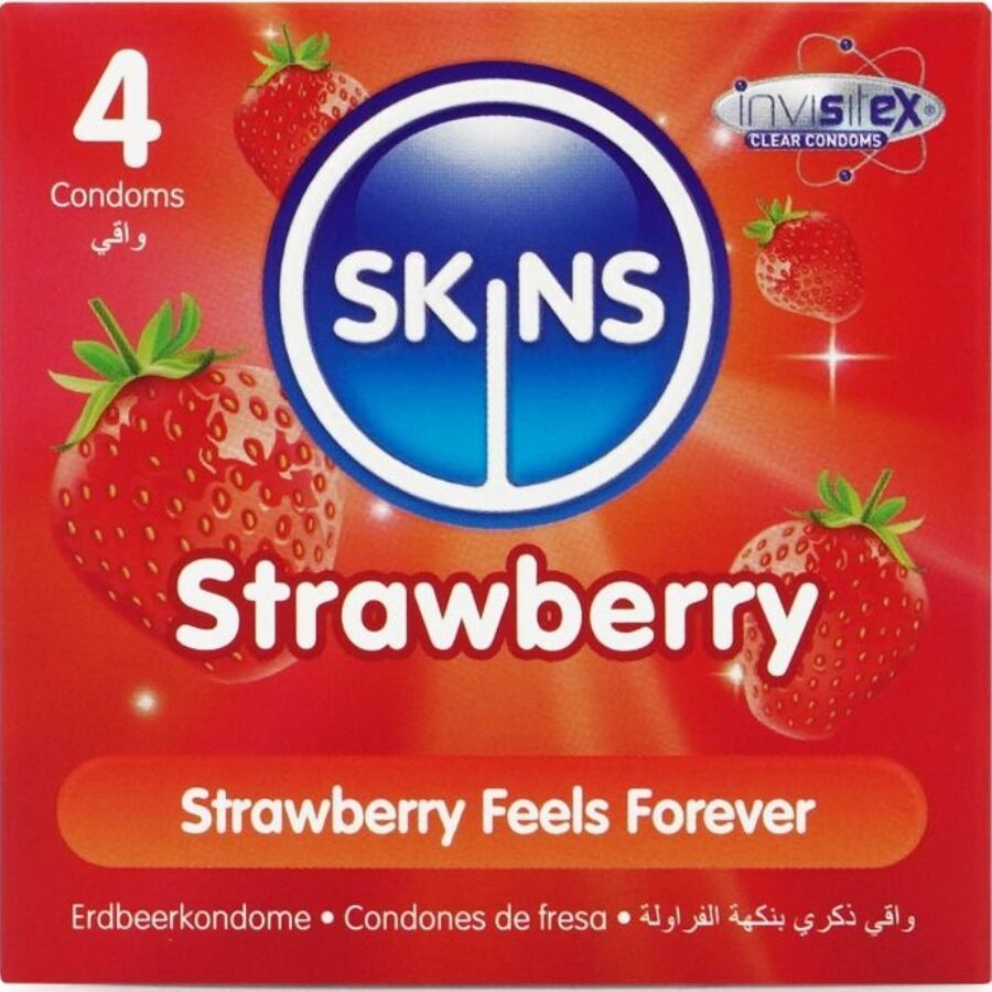 Vigoroso - SKINS - PACOTE COM 4 PRESERVATIVOS PREMIUM DE MORANGO