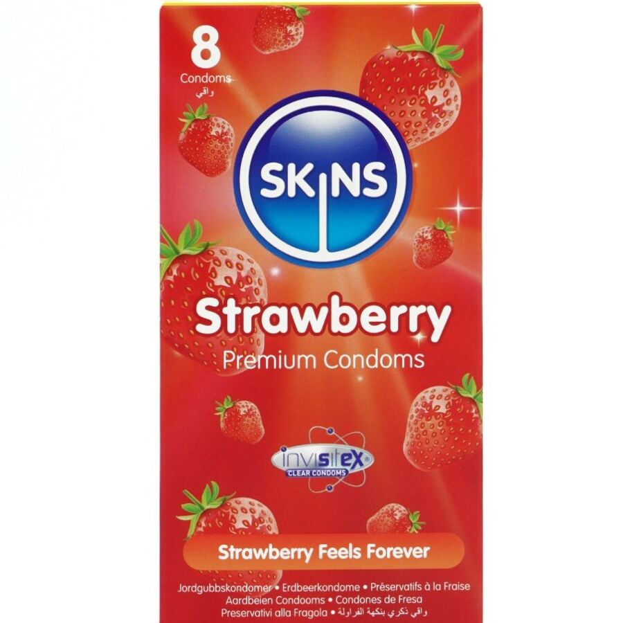 Vigoroso - SKINS - PRESERVATIVOS PREMIUM DE MORANGO - PACOTE COM 8