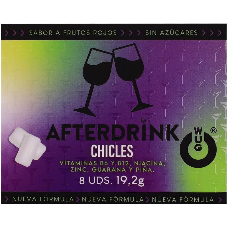 vVigoroso WUG After Drink – A goma de mascar funcional que ajuda você a recuperar as energias depois de uma noite de festa. Cartela com 8 unidades.