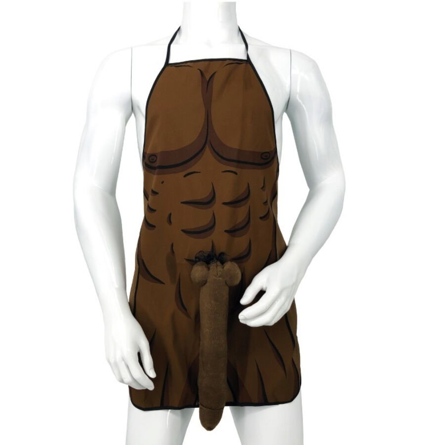vVigoroso DIABLO PICANTE - AVENTAL MUSCULAR COM PÊNIS 3D EM TOM MARROM