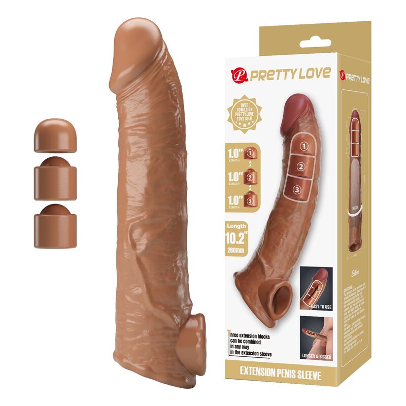 Vigoroso PRETTY LOVE - MANGA EXTENSORA DE PÊNIS AJUSTÁVEL 26 CM Ø 4 CM MARROM