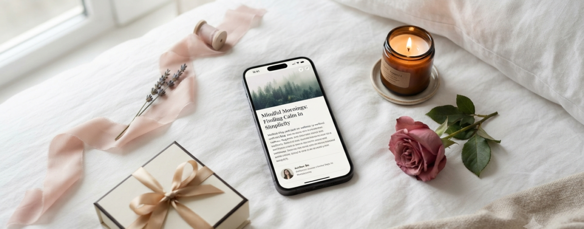Smartphone sobre lençóis brancos com uma vela acesa, ideal para dicas sobre como quebrar a rotina a dois.