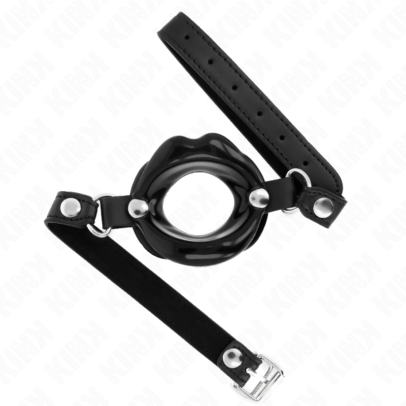 vVigoroso KINK - MORDAÇA LIP 8 CM COM ALÇA DE COURO PRETA 63 x 2 CM AJUSTÁVEL 39-58 CM