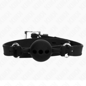 vVigoroso KINK - MORDAÇA COMPLETA DE SILICONE 55 x 2 CM COM BOLA DE 4 CM TAMANHO S PRETO AJUSTÁVEL 35-51 CM