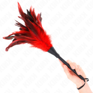vVigoroso KINK - PENAS DE FRANGO EM FORMA DE CHIFRE VERMELHO 36 CM