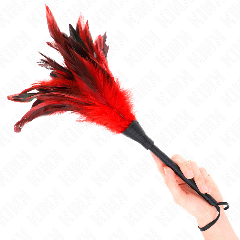 vVigoroso KINK - PENAS DE FRANGO EM FORMA DE CHIFRE VERMELHO 36 CM