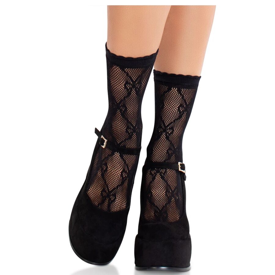 vVigoroso LEG AVENUE - MEIAS DE RENDA PRETA COM LAÇO