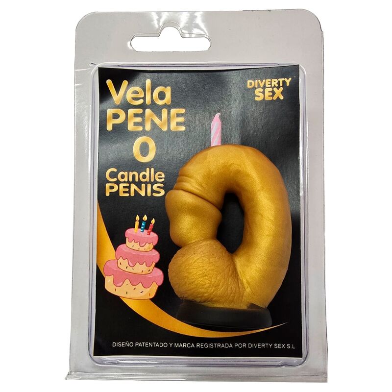 vVigoroso DIABLO PICANTE - VELA EM FORMATO DE PÊNIS COM O NÚMERO 0 NA COR DOURADA