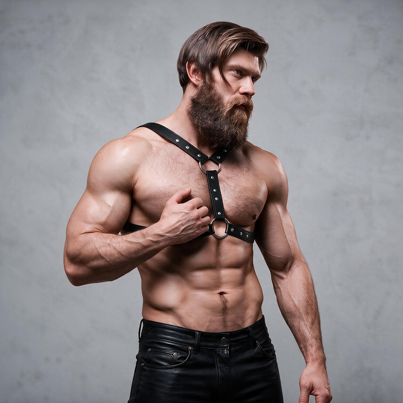 FETISH SUBMISSIVE ATTITUDE - ARNÊS DE PEITO DE COURO ECOLÓGICO COM SUPORTE DUPLO E TACHAS PARA HOMENS - Image 6