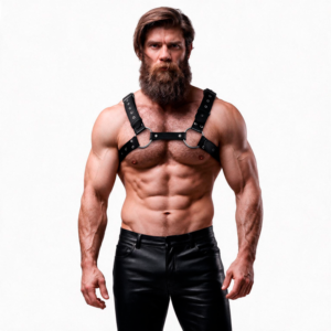 vVigoroso FETISH SUBMISSIVE ATTITUDE - ARNÊS DE PEITORAL DE COURO ECOLÓGICO MASCULINO COM TACHAS