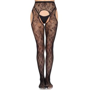 vVigoroso LEG AVENUE - 1967 MEIA-CALÇA COM LIGAS EM REDE PRETA - TAMANHO ÚNICO