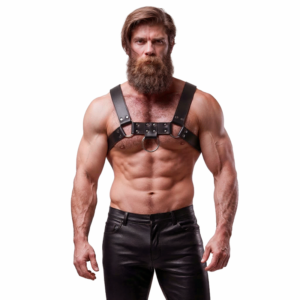 vVigoroso FETISH SUBMISSIVE ATTITUDE - ARNÊS DE PEITO DE COURO ECOLÓGICO MASCULINO